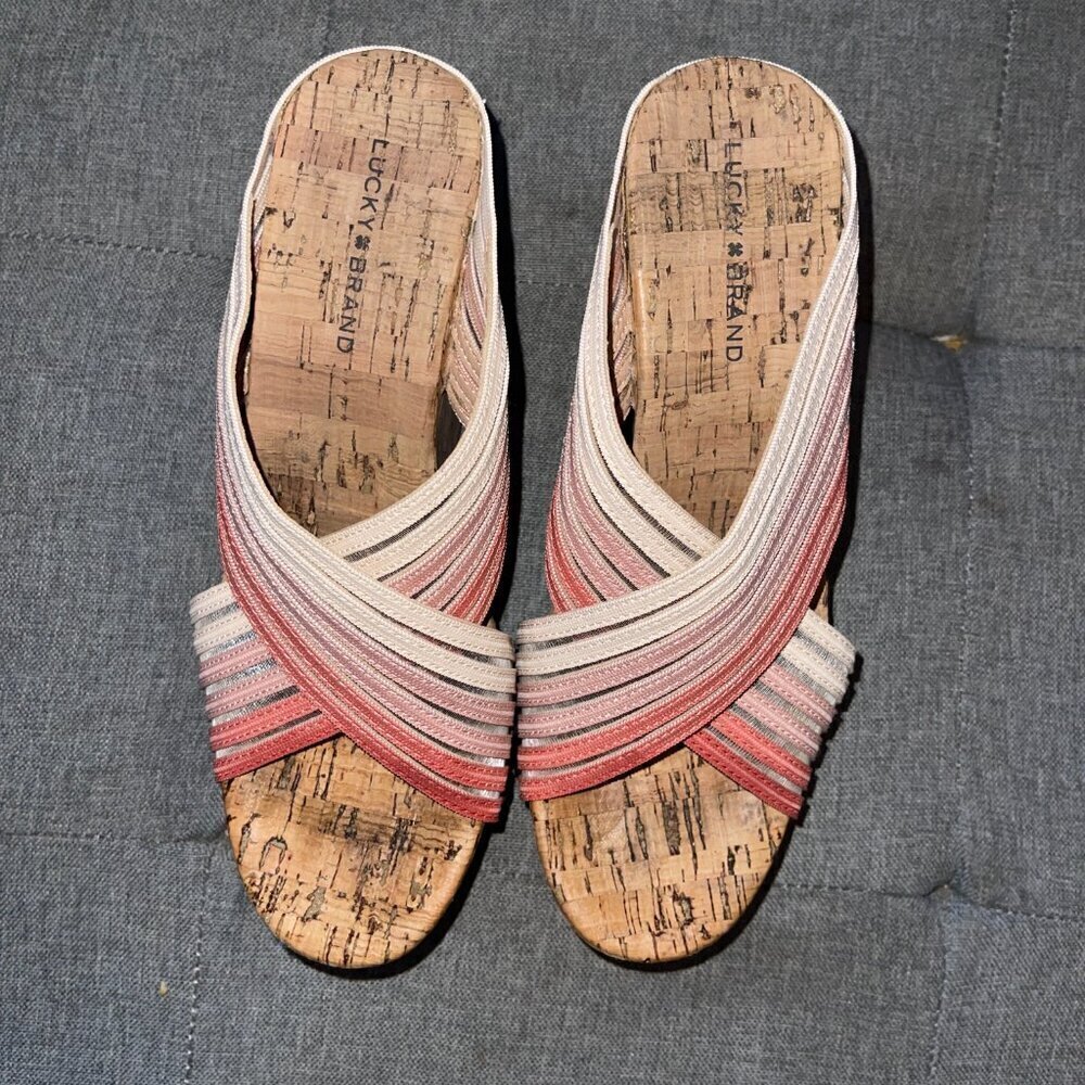 Lucky Brand Women’s Makayla Cork Wedge - Pink Ombre Straps Size 7M/ 37 1/2